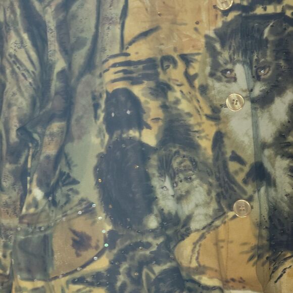 Vintage Yellow Rhinestone Cat Jacket Women's XL Denim w Drawstring Waist Unique - Picture 9 of 12